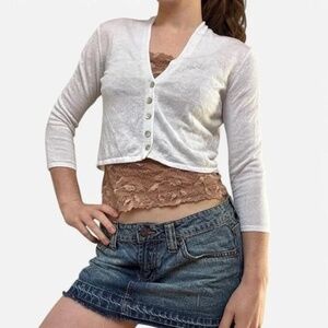 J. Jill White Linen cropped cardigan with mother of pearl buttons XS